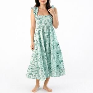 Hill House Winter Toile Ellie Nap Midi Dress Print size S green mint